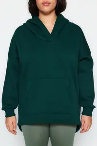 Trendyol Curve Emerald Green Thick Oversized/Large Cut Knitting Plus Size Sweatshirt with Fleece Inside - Image 5