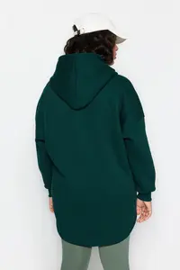 Trendyol Curve Emerald Green Thick Oversized/Large Cut Knitting Plus Size Sweatshirt with Fleece Inside - Image 6