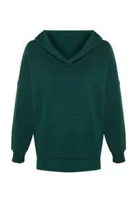Trendyol Curve Emerald Green Thick Oversized/Large Cut Knitting Plus Size Sweatshirt with Fleece Inside - Image 7
