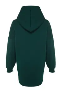 Trendyol Curve Emerald Green Thick Oversized/Large Cut Knitting Plus Size Sweatshirt with Fleece Inside - Image 9
