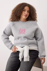 Trendyol Curve Gray Melange Thick Embroidery Detailed Knitting Plus Size Sweatshirt - Image 2