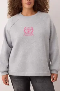 Trendyol Curve Gray Melange Thick Embroidery Detailed Knitting Plus Size Sweatshirt - Image 3