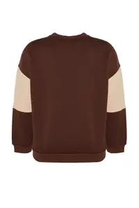 Trendyol Curve Brown Thick Embroidery Detailed Knitting Plus Size Sweatshirt - Image 8