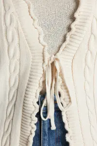 Trendyol Curve Ecru Hair Knitting Patterned tied up Knitwear Cardigan - Image 4