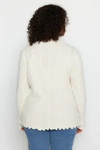 Trendyol Curve Ecru Hair Knitting Patterned tied up Knitwear Cardigan - Image 5