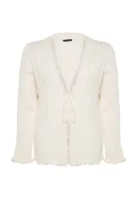 Trendyol Curve Ecru Hair Knitting Patterned tied up Knitwear Cardigan - Image 6