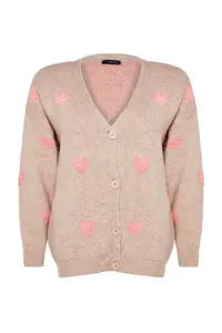 Trendyol Curve Ecru Heart Patterned Knitwear Cardigan - Image 6