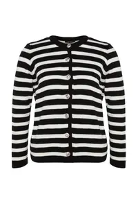 Trendyol Curve Black-White Striped Jacket Look Knitwear Cardigan - Image 10