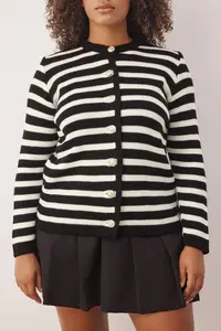 Trendyol Curve Black-White Striped Jacket Look Knitwear Cardigan - Image 3