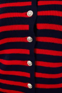 Trendyol Curve Navy Blue-Red Striped Jacket Look Knitwear Cardigan - Image 4