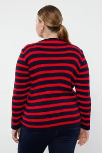 Trendyol Curve Navy Blue-Red Striped Jacket Look Knitwear Cardigan - Image 5