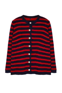 Trendyol Curve Navy Blue-Red Striped Jacket Look Knitwear Cardigan - Image 6