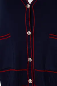 Trendyol Curve Navy Blue-Red Stripe Detailed Knitwear Cardigan - Image 11