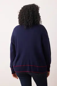 Trendyol Curve Navy Blue-Red Stripe Detailed Knitwear Cardigan - Image 4