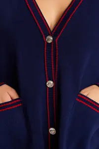 Trendyol Curve Navy Blue-Red Stripe Detailed Knitwear Cardigan - Image 8