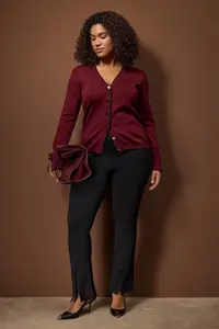 Trendyol Curve Burgundy Button Detailed Striped Knitwear Cardigan - Image 2