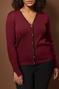 Trendyol Curve Burgundy Button Detailed Striped Knitwear Cardigan - Image 3