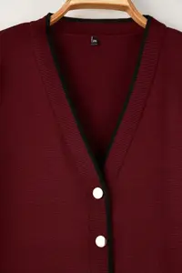 Trendyol Curve Burgundy Button Detailed Striped Knitwear Cardigan - Image 6