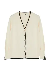Trendyol Curve Cream Gold Button Detailed Striped Knitwear Cardigan - Image 6