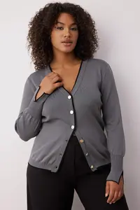 Trendyol Curve Gray Button Detailed Striped Knitwear Cardigan - Image 2