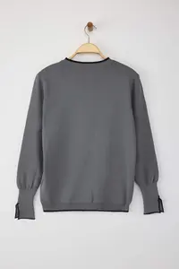 Trendyol Curve Gray Button Detailed Striped Knitwear Cardigan - Image 7