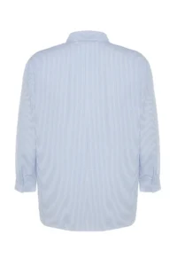 Trendyol Curve Mavi Striped Long Sleeve Weaving Plus Size Shirt - Image 7
