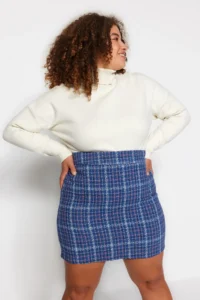 Trendyol Curve Mavi Plaid Patterned Skirt - Image 3