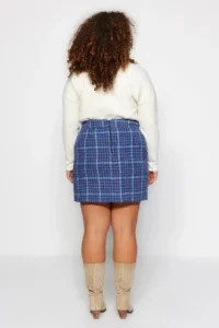 Trendyol Curve Mavi Plaid Patterned Skirt - Image 5