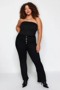 Trendyol Curve Fading Black Front buttoned flared leg High Waist plus size jeans - Image 2