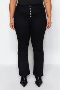 Trendyol Curve Fading Black Front buttoned flared leg High Waist plus size jeans - Image 4