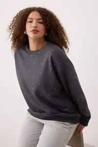 Trendyol Curve Anthracite Thick Stone Detailed Knitting Plus Size Sweatshirt - Image 2
