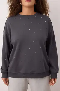 Trendyol Curve Anthracite Thick Stone Detailed Knitting Plus Size Sweatshirt - Image 3