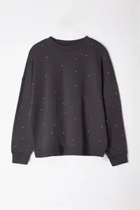 Trendyol Curve Anthracite Thick Stone Detailed Knitting Plus Size Sweatshirt - Image 6