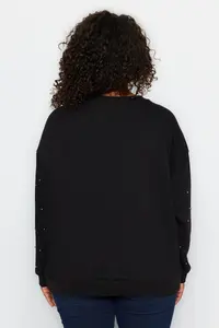 Trendyol Curve Black Thick Stone Detailed Knitting Plus Size Sweatshirt - Image 5
