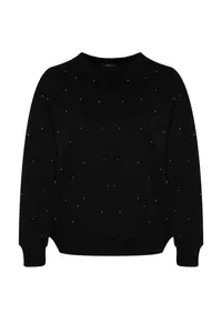 Trendyol Curve Black Thick Stone Detailed Knitting Plus Size Sweatshirt - Image 6