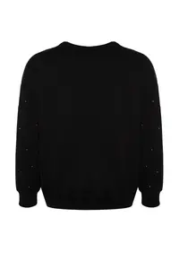Trendyol Curve Black Thick Stone Detailed Knitting Plus Size Sweatshirt - Image 8