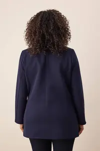 Trendyol Curve Navy Blue Regular Lined Double breasted Kapama Weaving Plus Size Blazer Jacket - Image 4