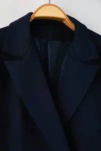 Trendyol Curve Navy Blue Regular Lined Double breasted Kapama Weaving Plus Size Blazer Jacket - Image 7
