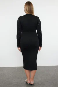 Trendyol Curve Black Stoned Crew Neck Knit Dress - Image 5