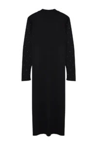 Trendyol Curve Black Stoned Crew Neck Knit Dress - Image 7
