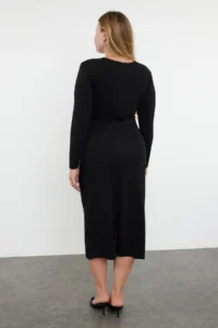 Trendyol Curve Black Ruffle Detailed shift Knitting Plus Size Dress - Image 5