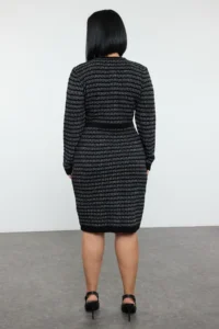 Trendyol Curve Black Patterned buttoned Knit Dress - Image 5