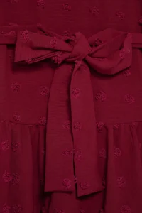 Trendyol Curve Burgundy V-neck Balloon Sleeve Belted with pompom Weaving Mini Plus Size Dress - Image 7