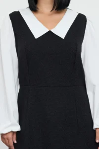 Trendyol Curve Black Shirt Collar Tweed Weaving Plus Size Dress - Image 3