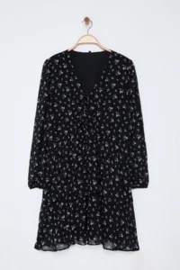 Trendyol Curve Black  flower patterned Skirt Opened at Waist with bow Siphon Weaving Plus Size Dress - Image 11