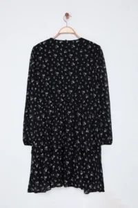 Trendyol Curve Black  flower patterned Skirt Opened at Waist with bow Siphon Weaving Plus Size Dress - Image 13
