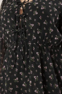Trendyol Curve Black  flower patterned Skirt Opened at Waist with bow Siphon Weaving Plus Size Dress - Image 4