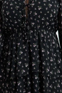 Trendyol Curve Black  flower patterned Skirt Opened at Waist with bow Siphon Weaving Plus Size Dress - Image 8