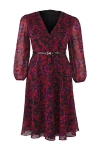 Trendyol Curve Burgundy Floral Arched A Cut Midi Double breasted Yaka Patterned Siphon Weaving Dress - Image 5