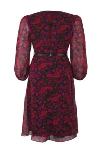Trendyol Curve Burgundy Floral Arched A Cut Midi Double breasted Yaka Patterned Siphon Weaving Dress - Image 7